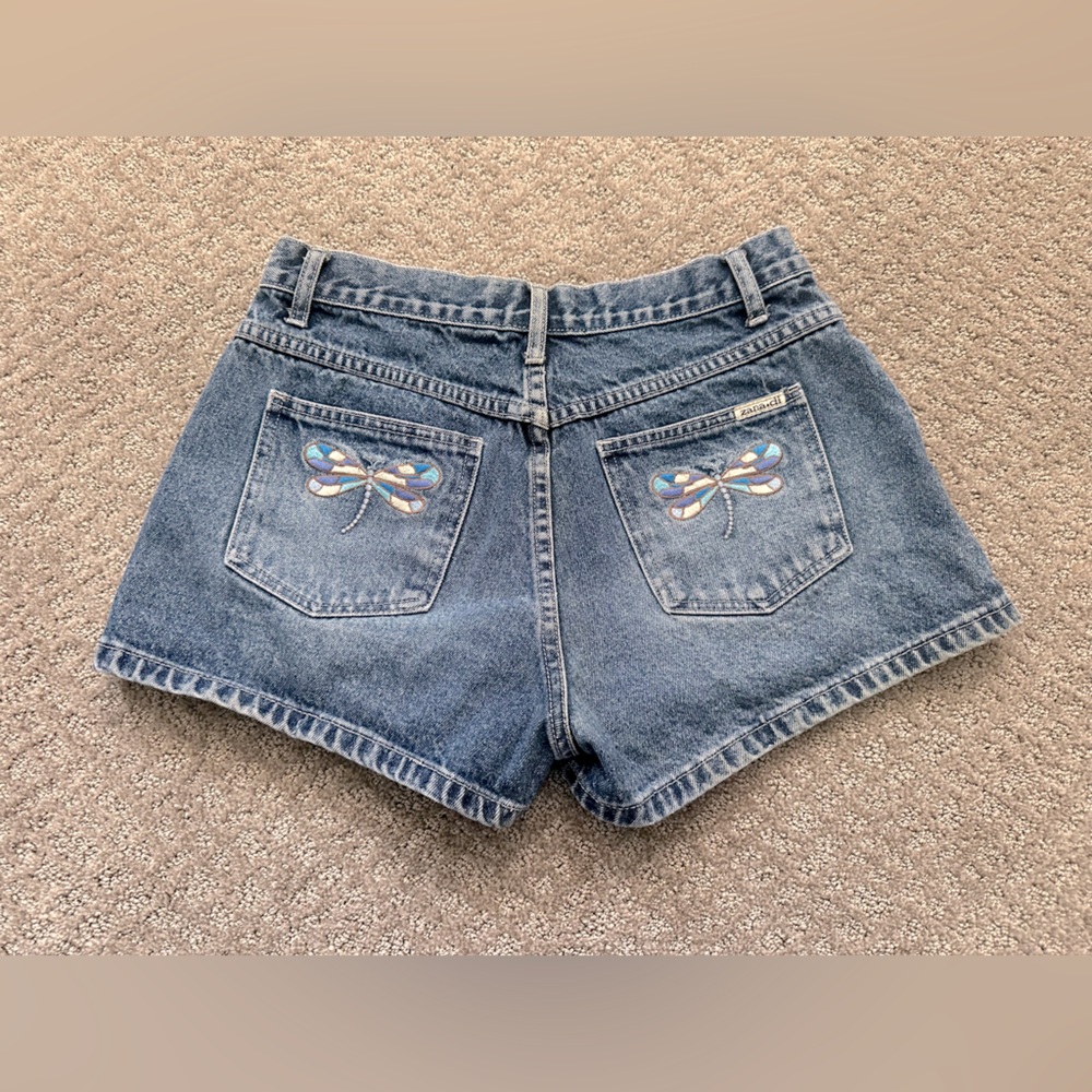 Y2K Vintage Zana Di Dragonfly Embroidered High Rise 2” Denim Shorts - Size 7